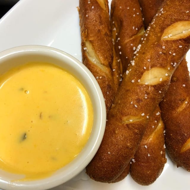 Pretzel Sticks w/Cheddar Jalapeno Sauce.