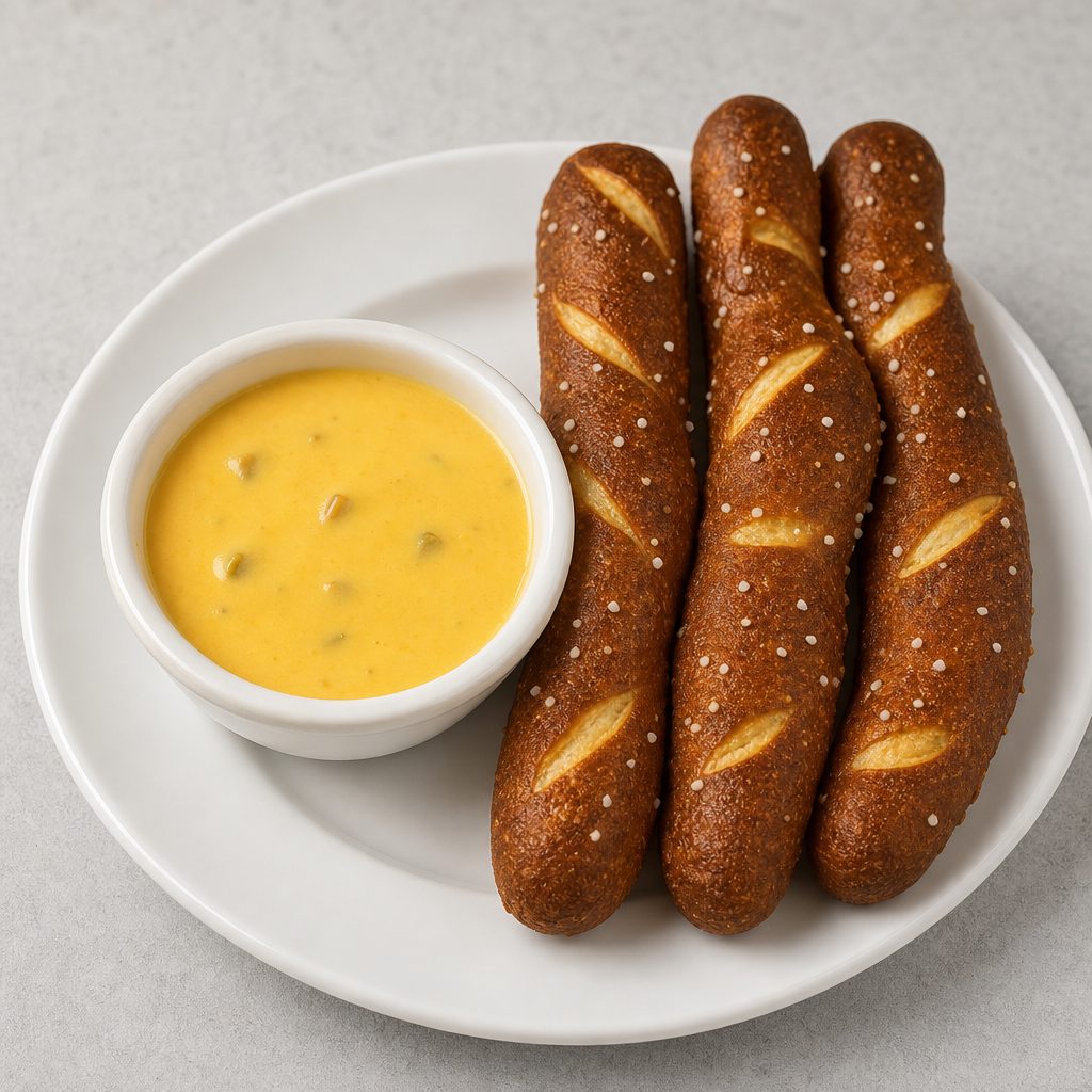 Pretzel Sticks w/Cheddar Jalapeno Sauce.